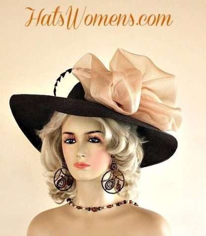 Brown Champagne Beige Wide Brim Designer Wedding Hat