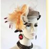 Brown Winter Wool Designer Fashion Hat Copper Beige Ivory Feathers