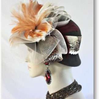 Brown Winter Wool Designer Fashion Hat Copper Beige Ivory Feathers