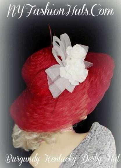 Burgundy White Designer Kentucky Derby Racing Hat Ny Fashion Hats