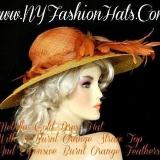 Burnt Orange Straw Metallic Gold Designer Hat For Women Fashion Hats