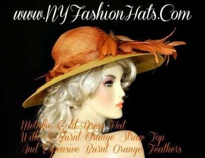 Burnt Orange Straw Metallic Gold Designer Hat For Women Fashion Hats