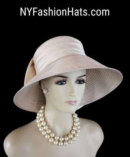 Champagne Soft Beige Big Brim Satin Wedding Bridal Hat