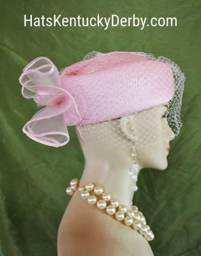 Classic Pink Pillbox Wedding Bridal Hat Women