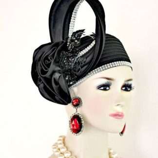 Couture Black Satin Pillbox Designer Hat