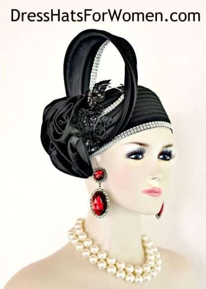 Couture Black Satin Pillbox Designer Hat