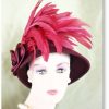 Couture Burgundy Winter Wool Hot Pink Feathered Designer Hat