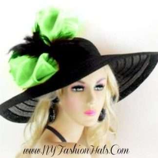 Couture Designer Black Lime Green Hats For Women