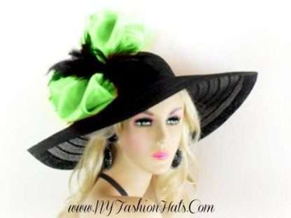 Couture Designer Black Lime Green Hats For Women