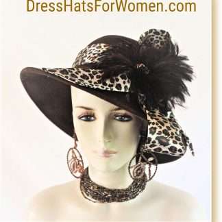 Couture Designer Brown Winter Wool Leopard Cheetah Print Hat