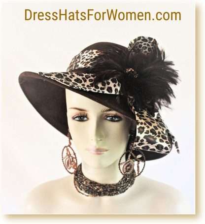 Couture Designer Brown Winter Wool Leopard Cheetah Print Hat