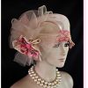 Beige Pink Metallic Gold Formal Satin Hat