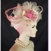 Beige Pink Metallic Gold Formal Satin Hat