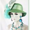 Couture Lime Sage Seafoam Green Winter Wool Designer Feathered Satin Big Bow Hat