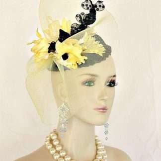 Couture Statement Wedding Fascinator Headpiece Black Yellow Pillbox Hats