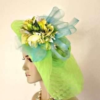 Couture Women's Hat Lime Green Yellow Aqua Blue For Wedding Church Dress Royal Ascot