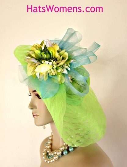 Couture Women's Hat Lime Green Yellow Aqua Blue For Wedding Church Dress Royal Ascot