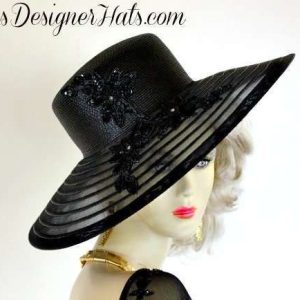 Elegant Black Big Brim Beaded Formal Hat
