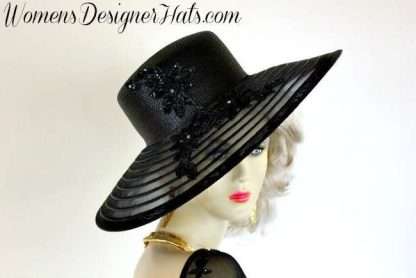 Elegant Black Big Brim Beaded Formal Hat