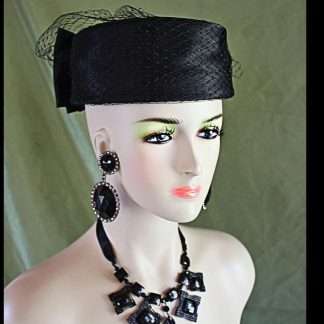 Formal Black Satin Pillbox Wedding Hat