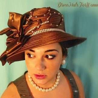 Formal Brown Satin Couture Designer Hat