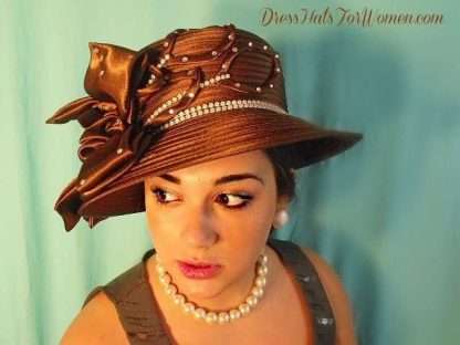 Formal Brown Satin Couture Designer Hat