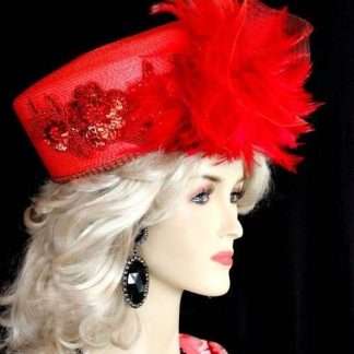 Formal Red Pillbox Couture Designer Hats For Women