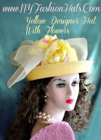 Formal Yellow Straw Braid Dress Hat For Women