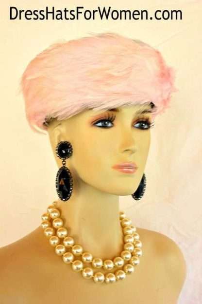 Hat Black Soft Pink Feathered Pillbox For Women