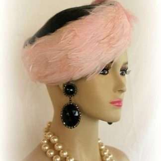 Hat Black Soft Pink Feathered Pillbox For Women