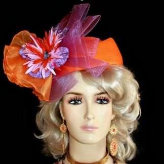 Hat Ladies Orange Special Occasion Pillbox Purple Lavender Headpiece Church Hats