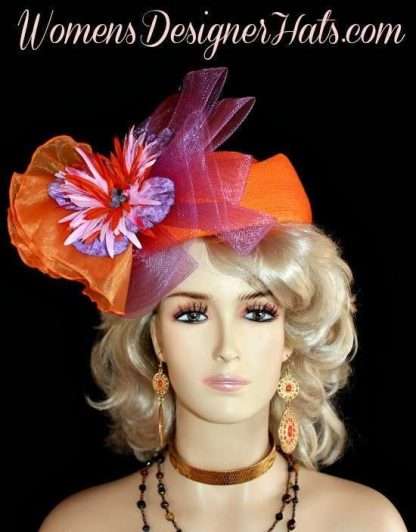 Hat Ladies Orange Special Occasion Pillbox Purple Lavender Headpiece Church Hats