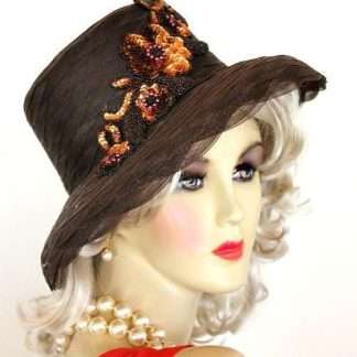 Hats Brown Sequin Beaded Formal Church Wedding Women's Fashion Hat