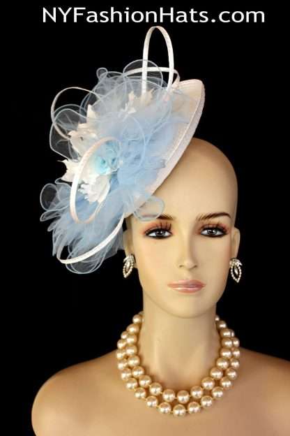 White Baby Blue Saucer Hat Wedding Fascinator