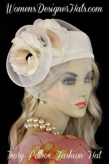 Hats Ivory Emerald Pillbox Wedding Bridal Hat Women's Designer Formal Church Hats