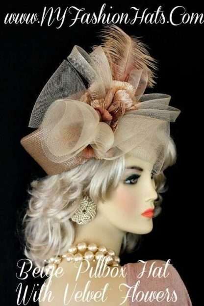 Hats Taupe Beige Pillbox Designer Fashion Church Hat