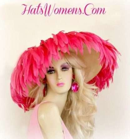 Haute Couture Big Brim Ivory Beige Hot Pink Luxury Hat