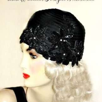 Haute Couture Black Satin Hat Pillbox Hat