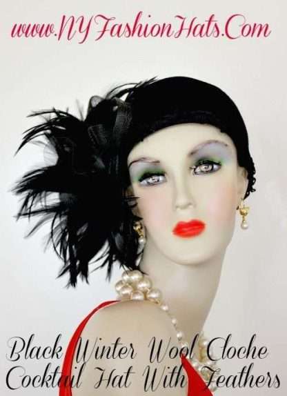 Haute Couture Black Winter Wool Pillbox Hat