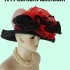 Black Red Satin Big Brim Dress Hat