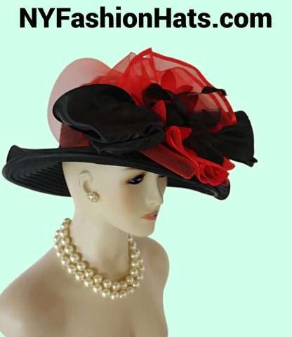 Black Red Satin Big Brim Dress Hat