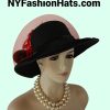 Black Red Satin Big Brim Dress Hat
