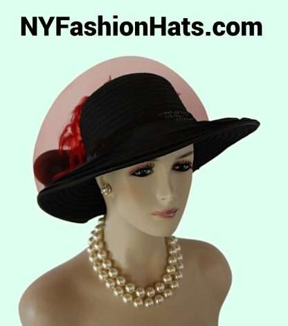 Black Red Satin Big Brim Dress Hat