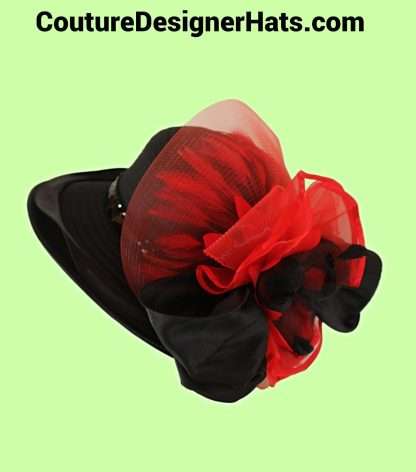 Black Red Satin Big Brim Dress Hat