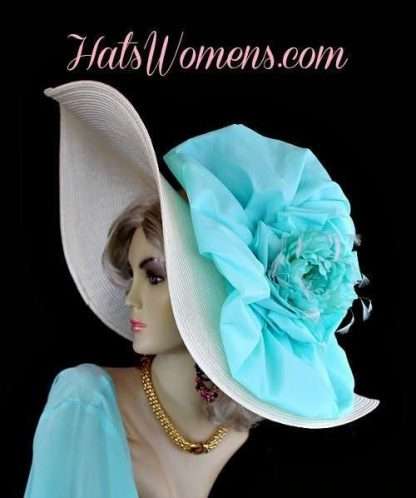 Ivory Beige Aqua Dress Fashion Hat