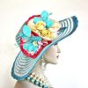 Turquoise Blue White Yellow Pink Designer Statement Hat
