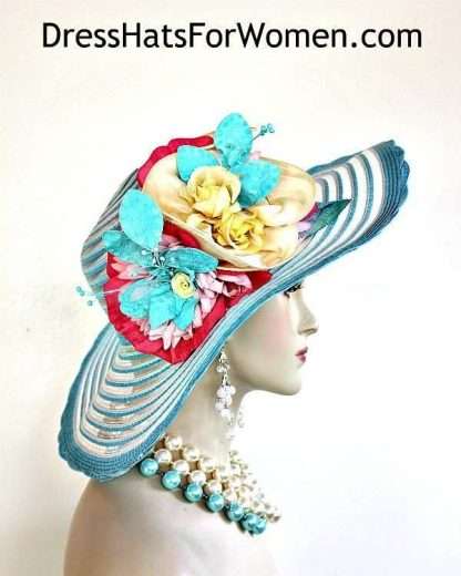 Turquoise Blue White Yellow Pink Designer Statement Hat