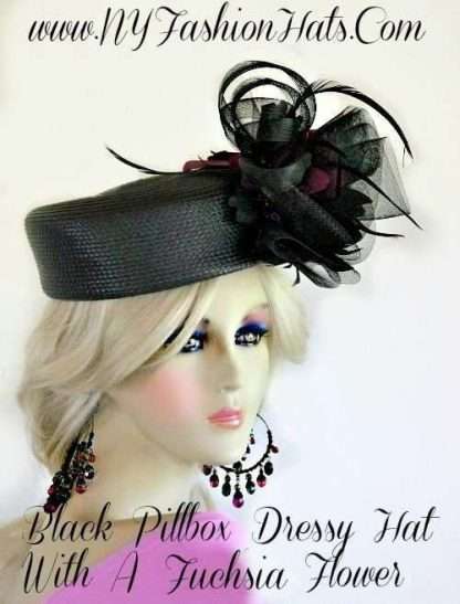 Black Fuchsia Hot Pink Dress Hat