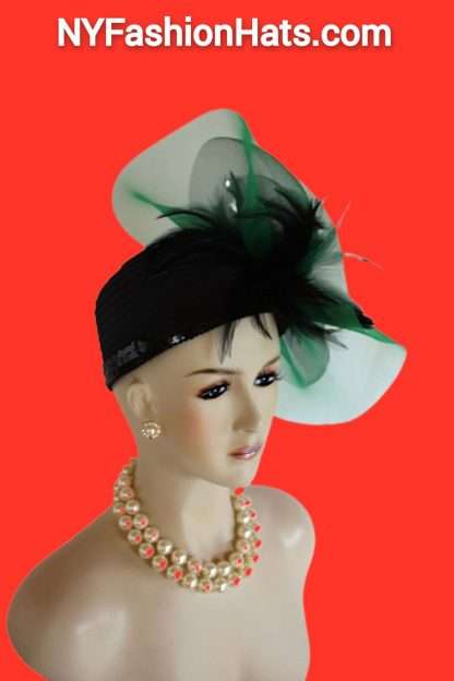 Black Kelly Green Satin Dress Hat