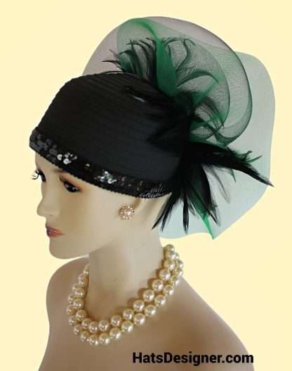 Black Kelly Green Satin Dress Hat